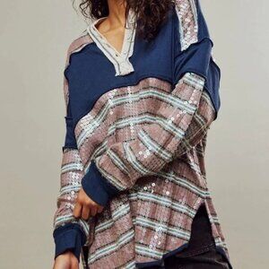 We the Free-Party Favors Sequin Rugby Shirt / Tunic Top